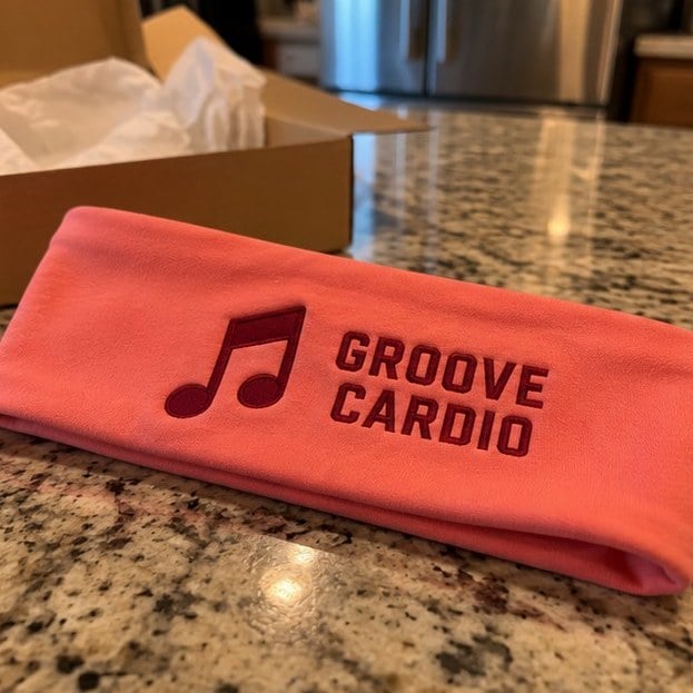 Customer photo of a custom stretch headband